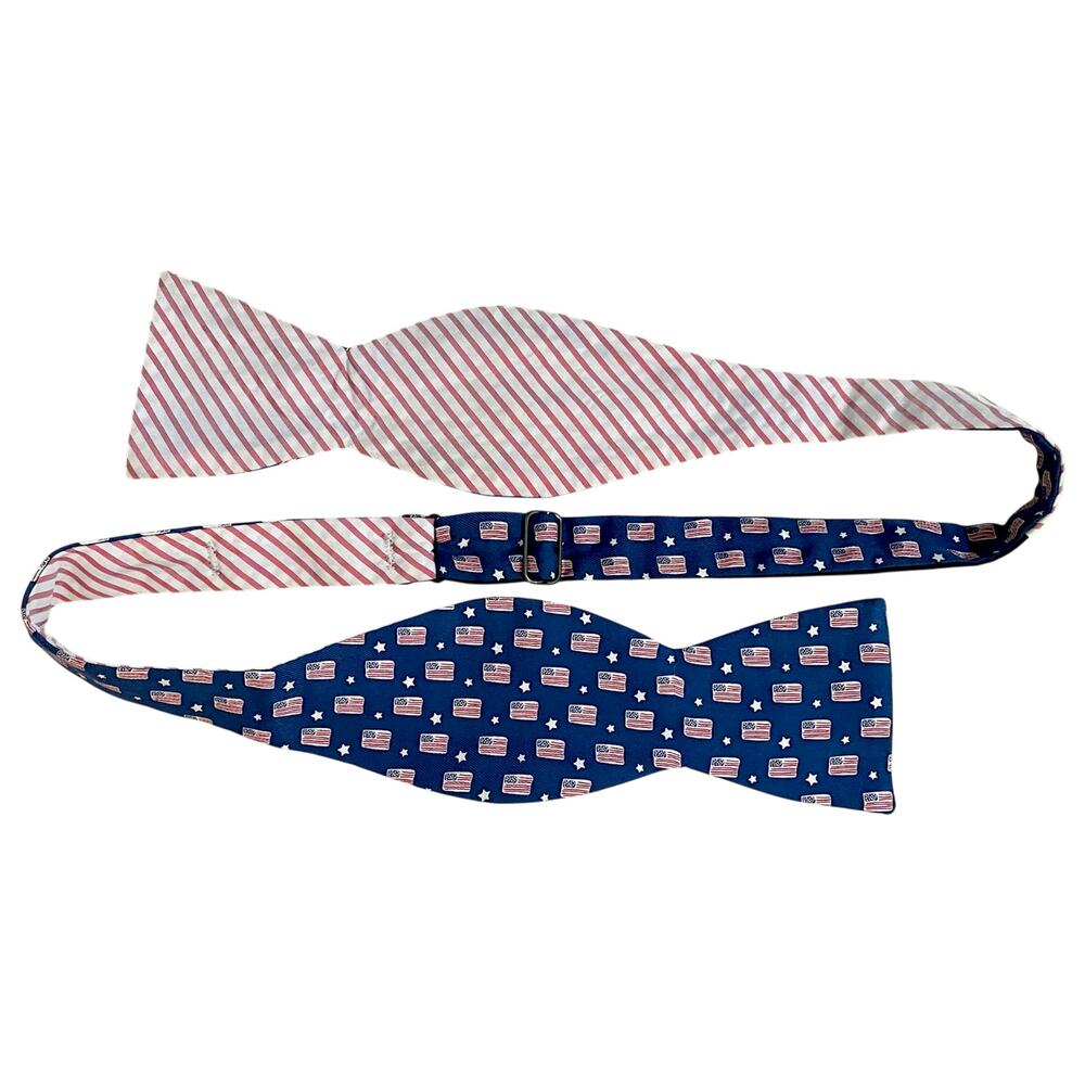 VINEYARD VINES 100% SILK BOW TIE BLUE RED AMERICAN FLAG STARS PREPPY MADE IN USA